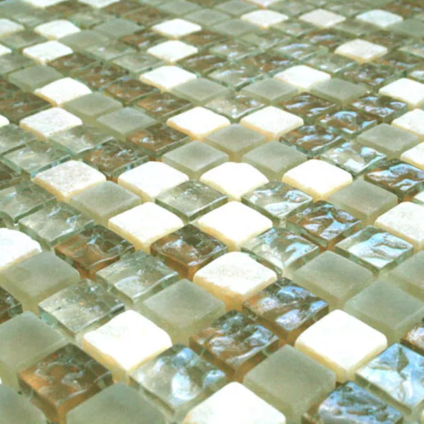 Mosaik Fliser Glas Marmor 15x15x8mm Beige Skifer Mix Onyx