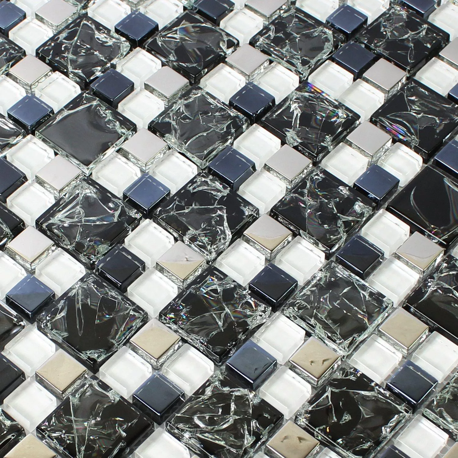 Mosaik Fliser Glas Rustfrit Stål Sort Sølv Brudt
