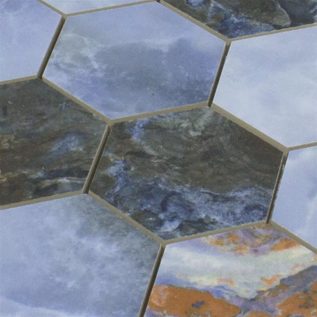 Keramikmosaik Fliser Naftalin Hexagon Blå Sort