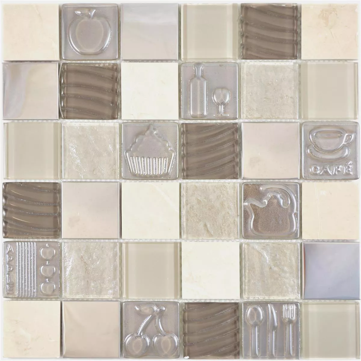 Glas Rustfrit Stål Natursten Mosaik Fliser Emporia Brun Beige Sølv