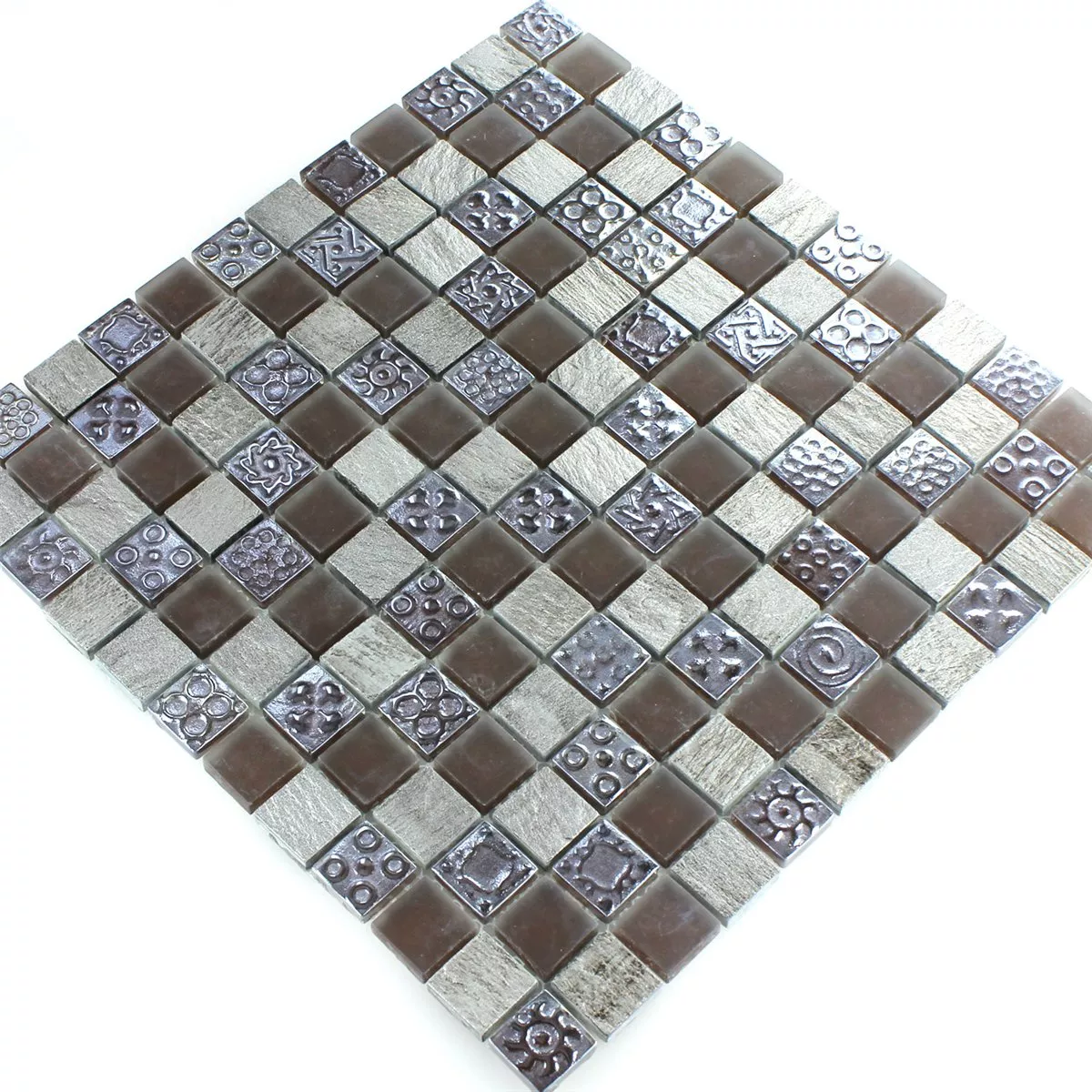 Kalksten Mosaik Fliser Glas Gra Brun 23x23x8mm