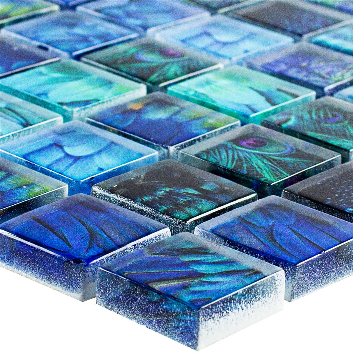 Glasmosaik Fliser Peafowl Blå 23