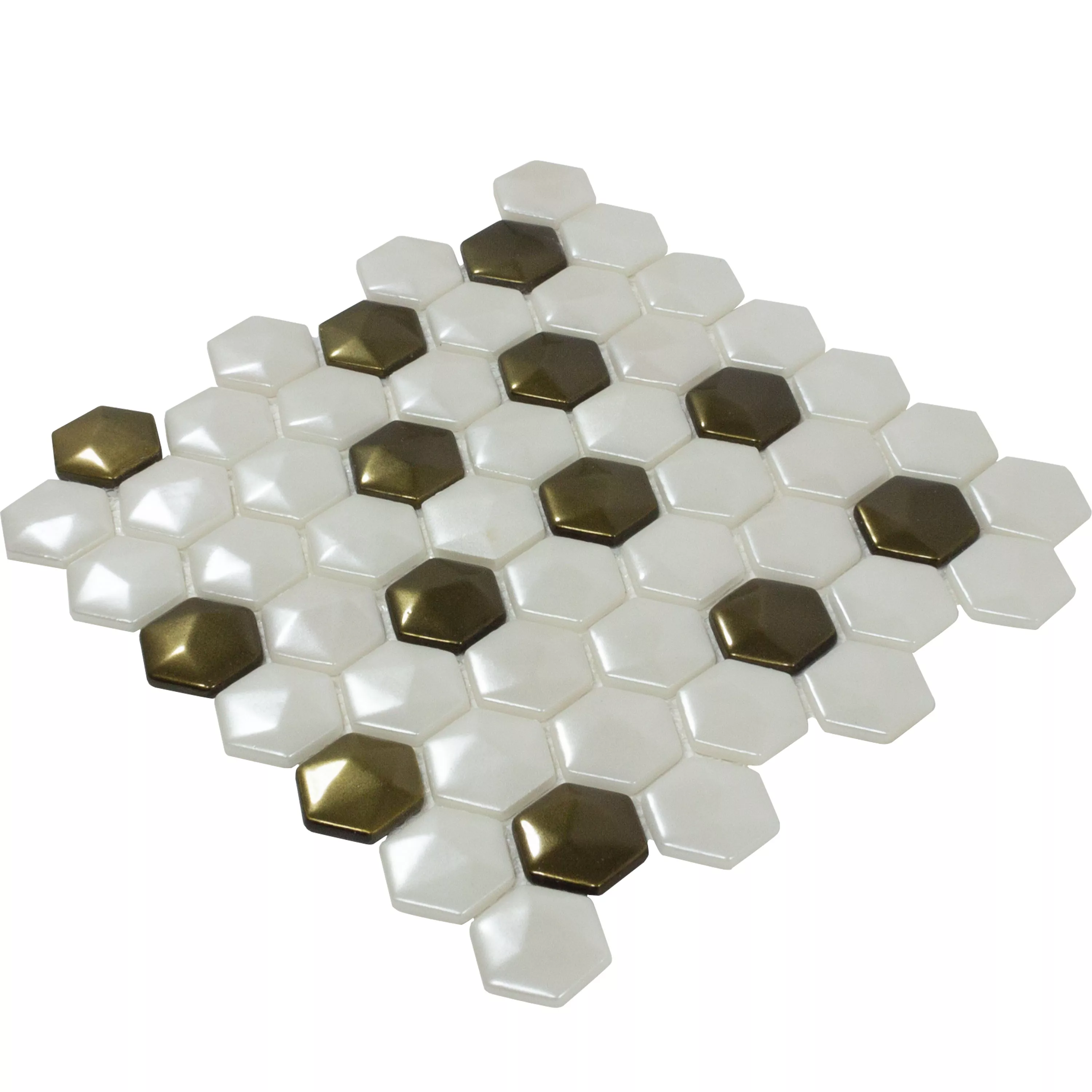 Glasmosaik Fliser Las Vegas Hexagon 3D Hvid Guld
