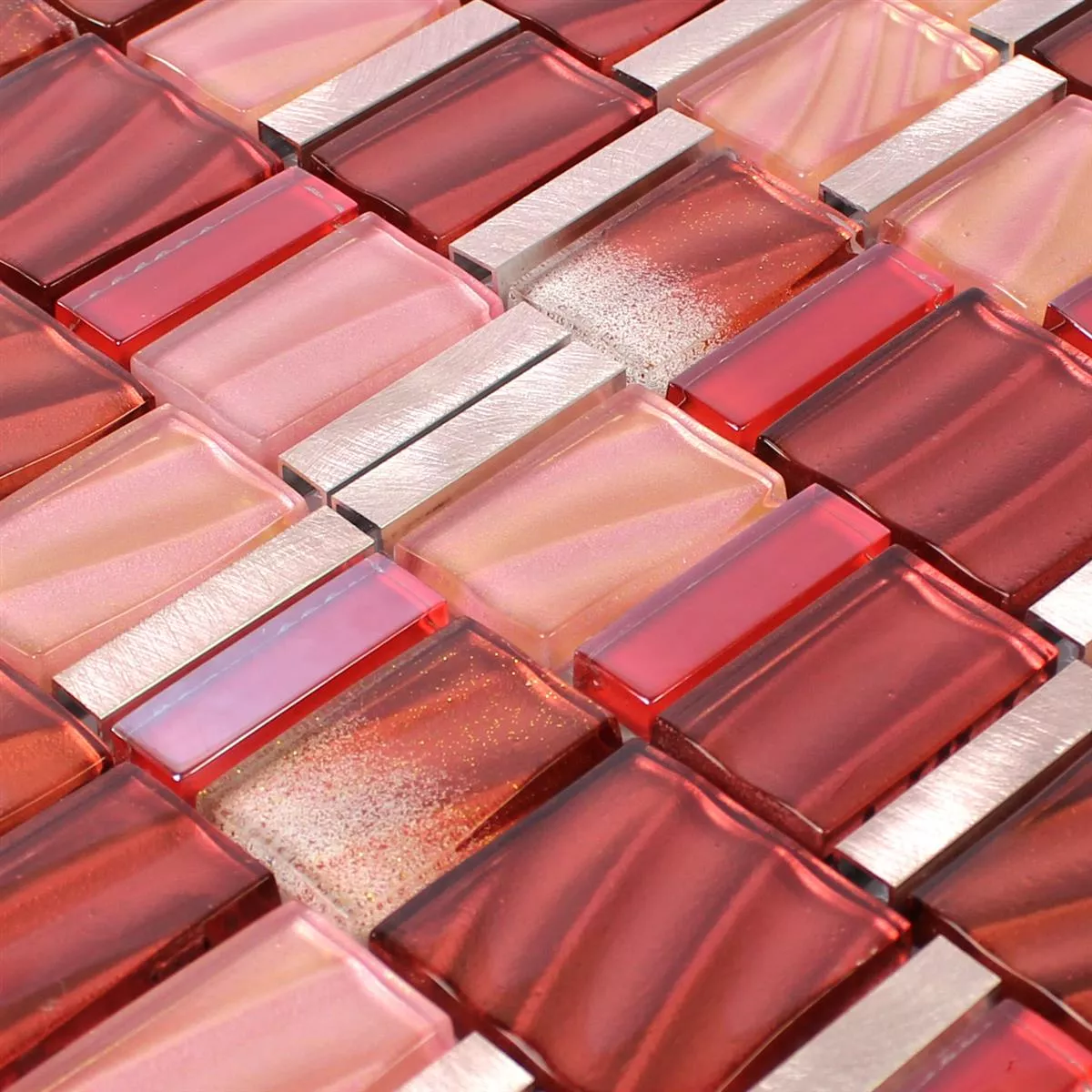 Mosaik Fliser Glas Aluminium Rød Kobber Mix