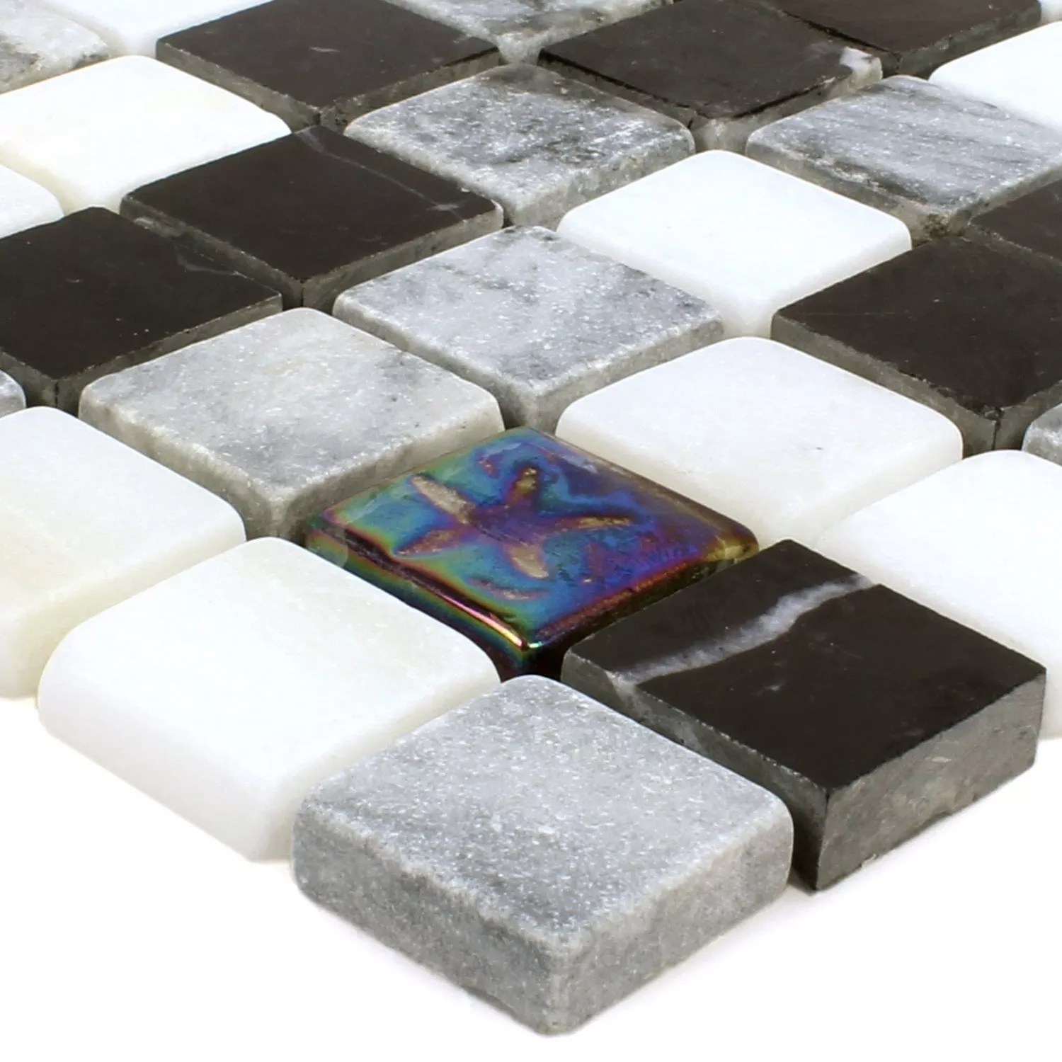 Prøve Mosaik Fliser Relief Marmor Glas Mix Sort Gra Hvid
