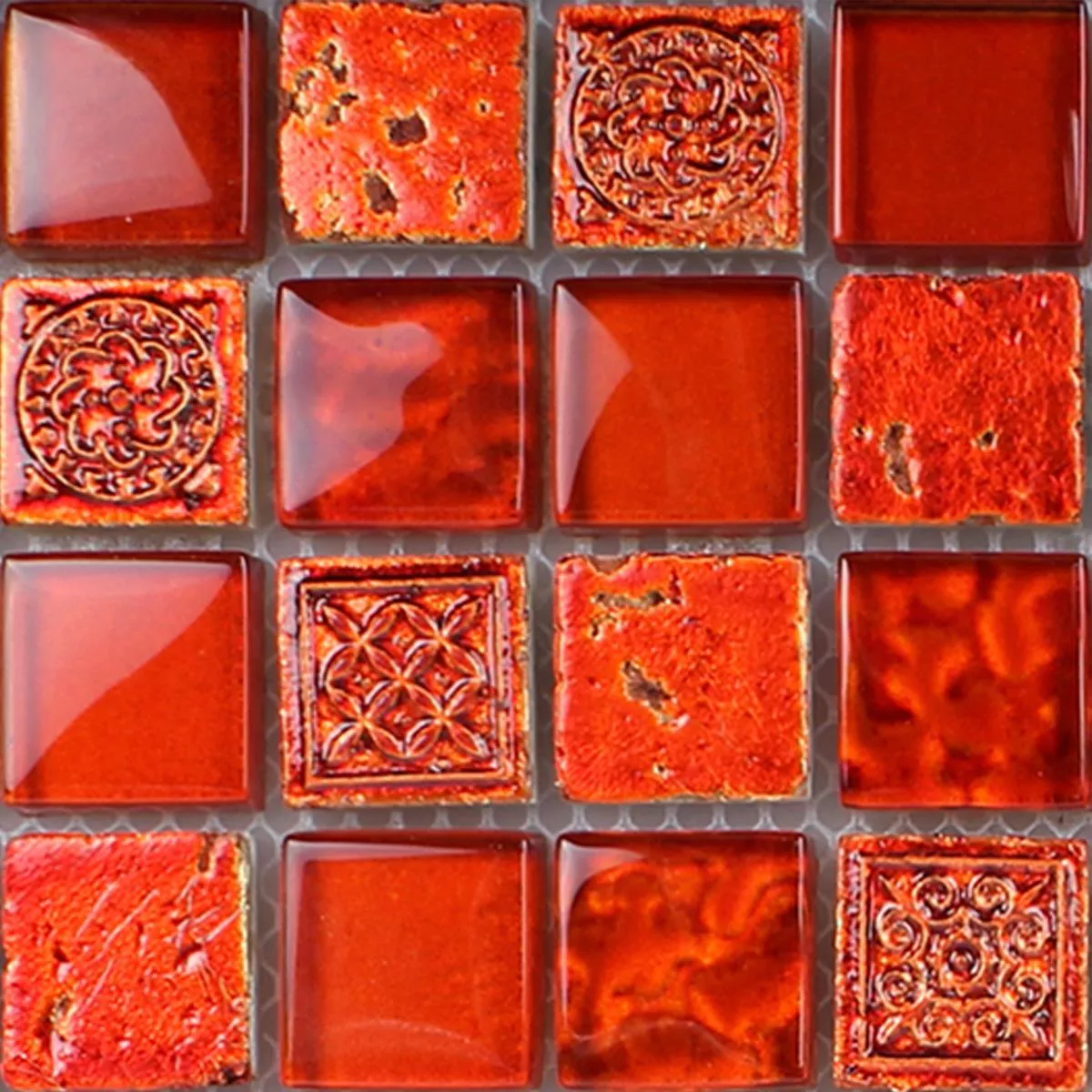 Prøve Mosaik Fliser Georgia Glas Natursten Mix Rød