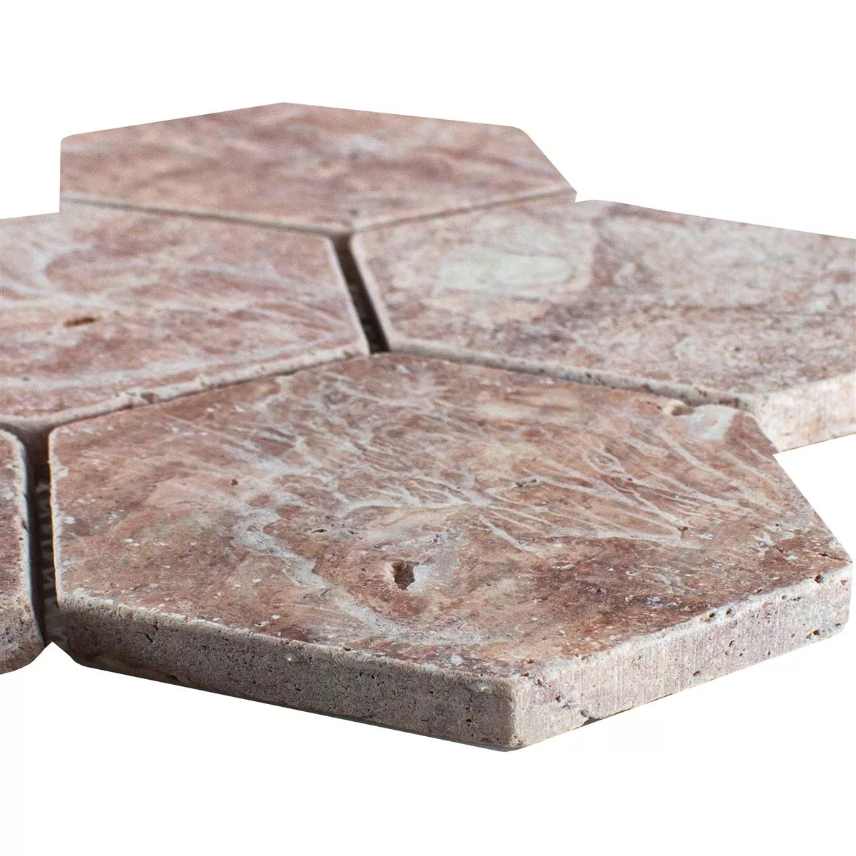 Travertin Natursten Mosaik Fliser Mercado Sekskant Rød Travertin Natursten Mosaik Fliser Mercado Sekskant Rød