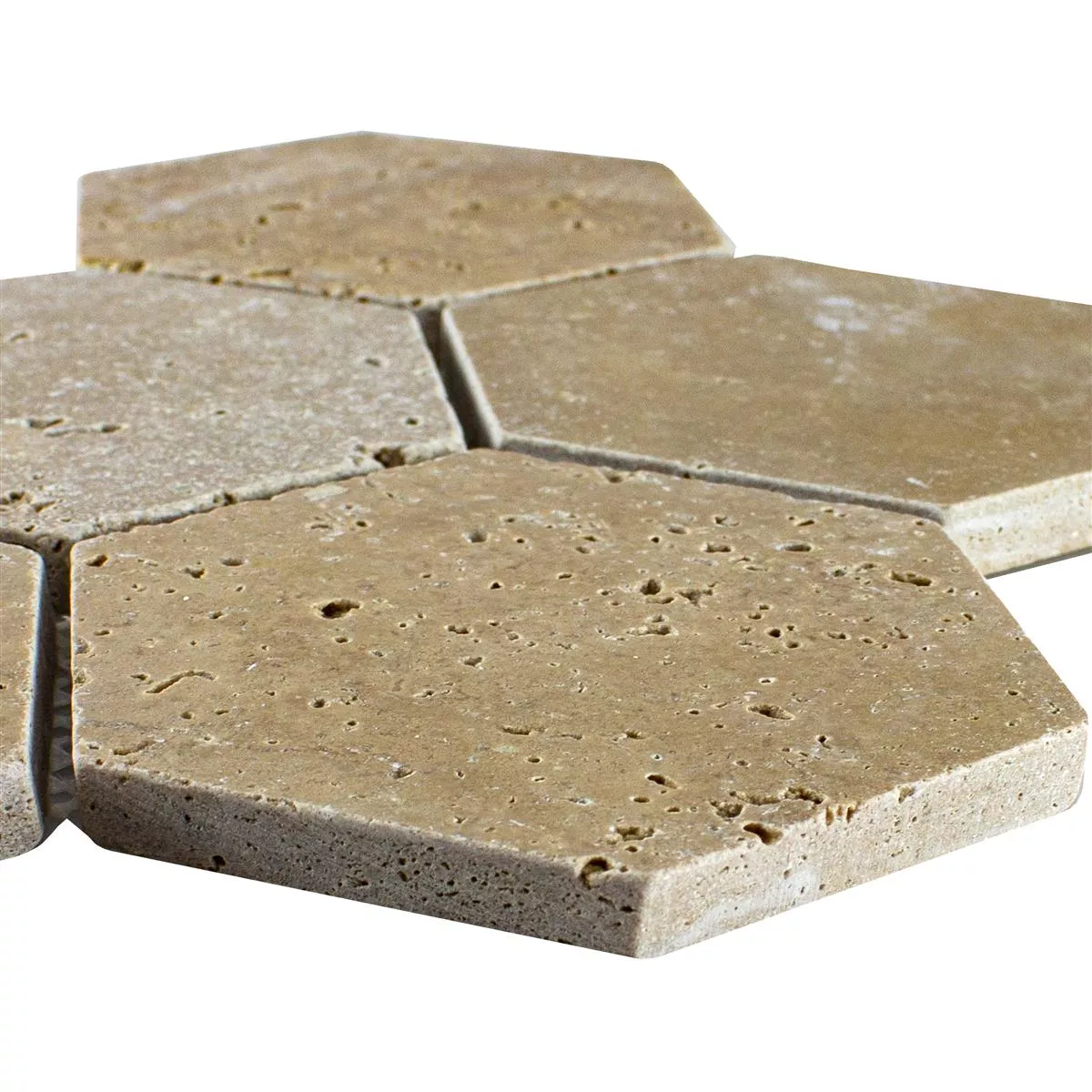 Travertin Natursten Mosaik Fliser Mercado Sekskant Brun Travertin Natursten Mosaik Fliser Mercado Sekskant Brun