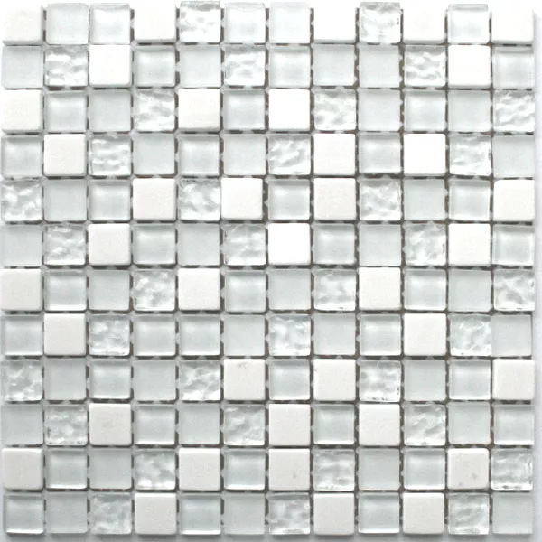 Mosaik Fliser Glas Marmor 23x23x8mm Hvid Mix