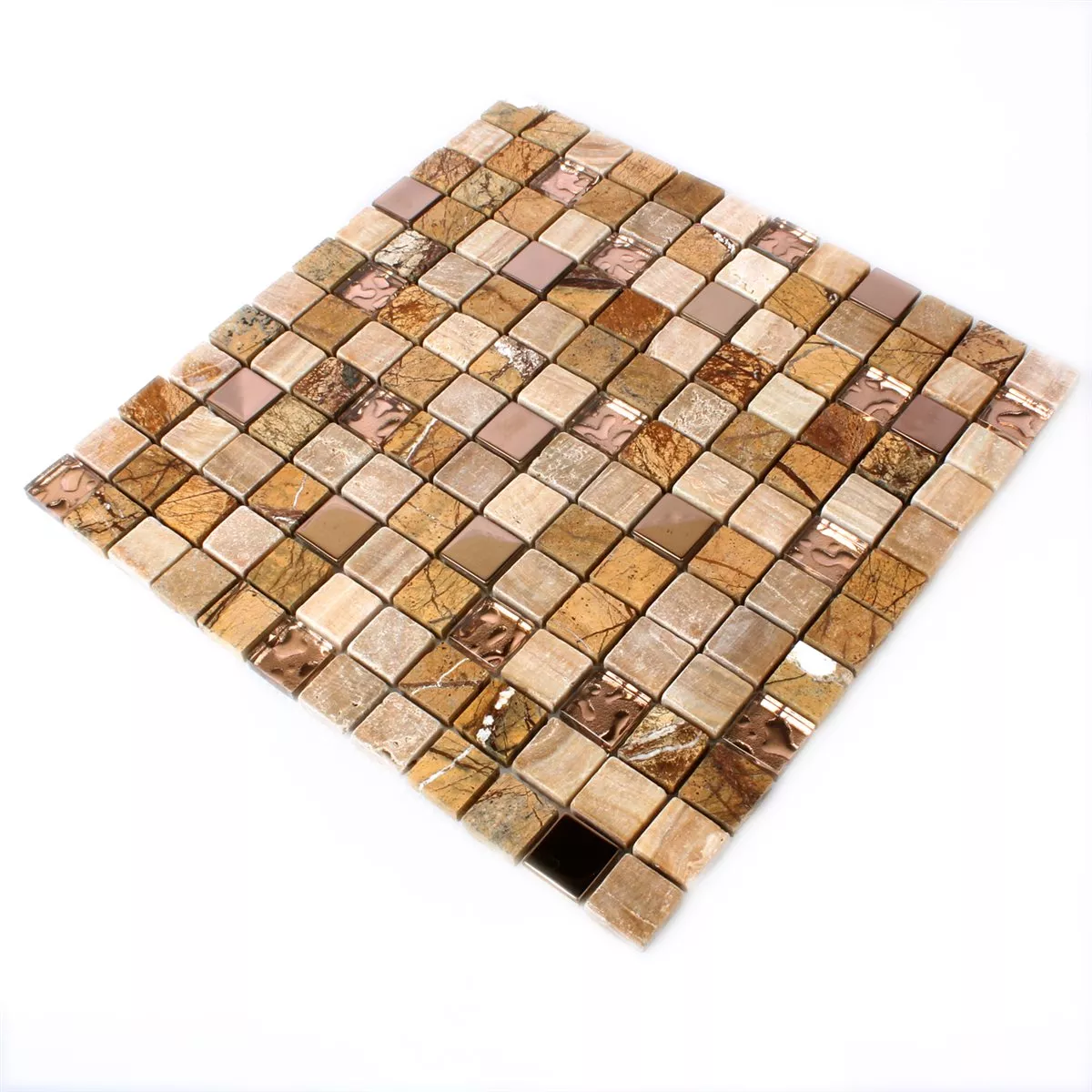 Mosaik Fliser Glas Natursten Rustfrit Stål Brun Mix