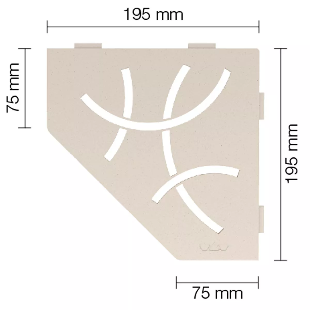 Væghylde brusehylde Schlüter 5-hjørnet 19,5x19,5cm buet elfenben