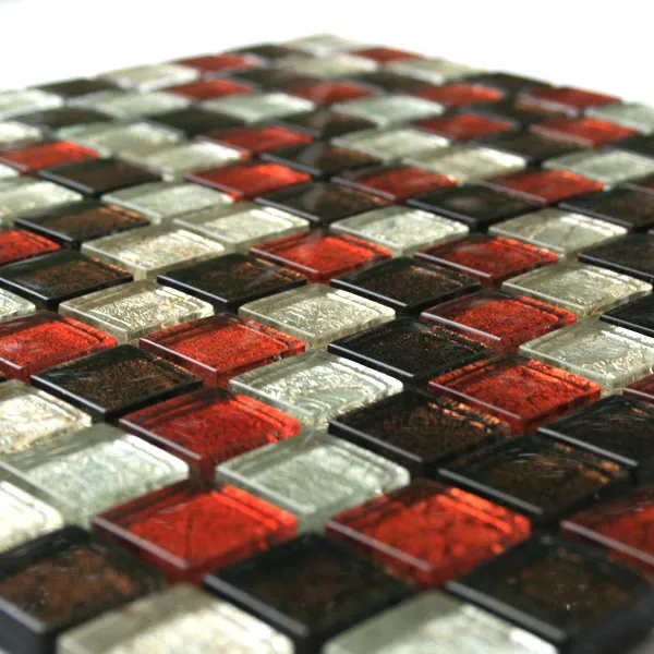 Glasmosaik Fliser 23x23x8mm Rød Brun Sølv Metal