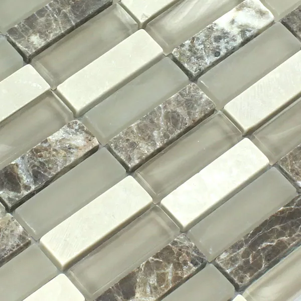Mosaik Fliser Glas Marmor 15x48x8mm Brun Beige Skifer Mix Sticks