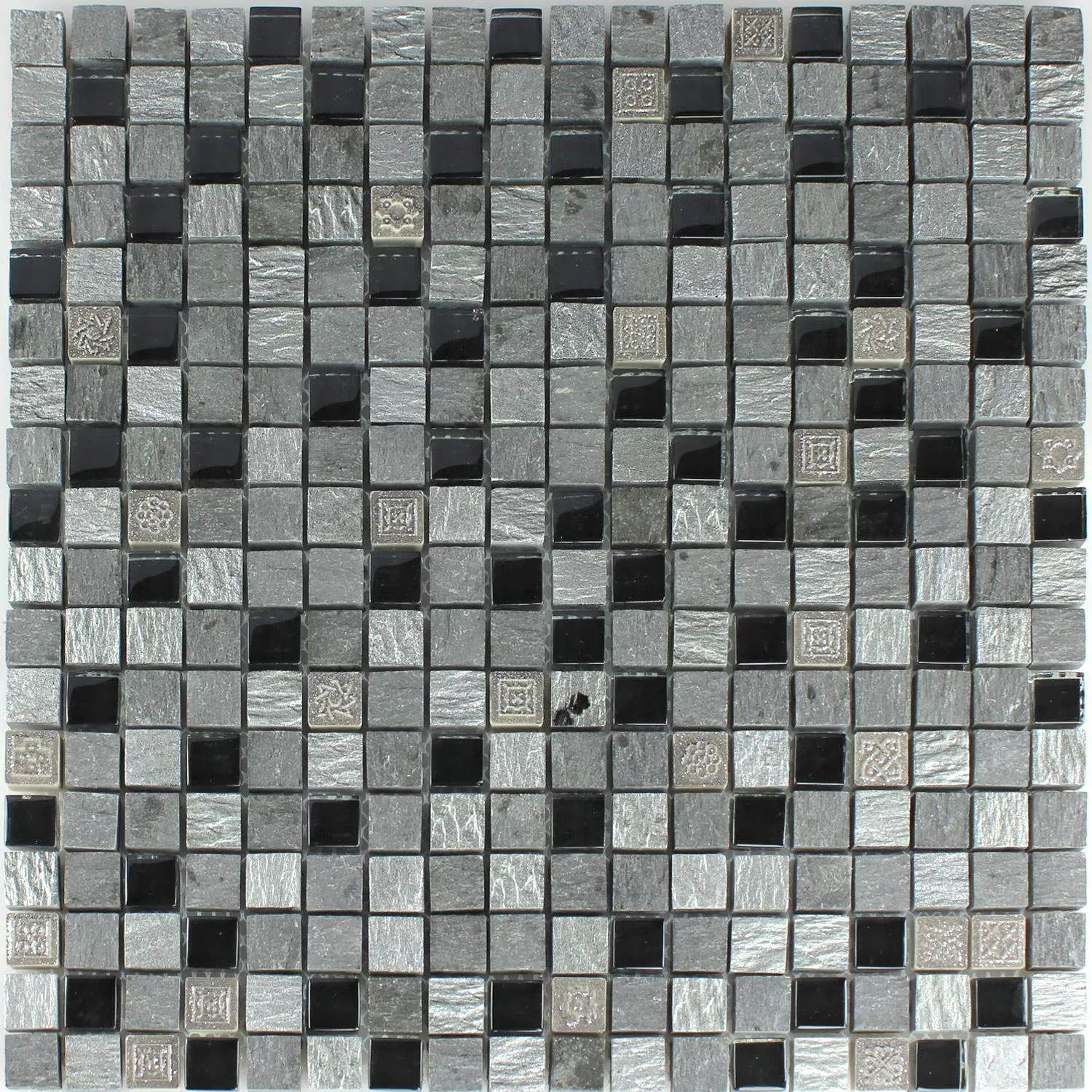 Prøve Mosaik Fliser Glas Natursten Sølv Sort