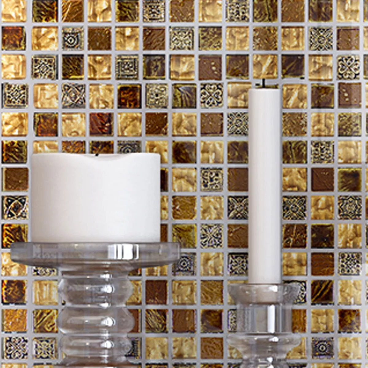 Glas Marmor Mosaik Fliser Majestic Brun Guld