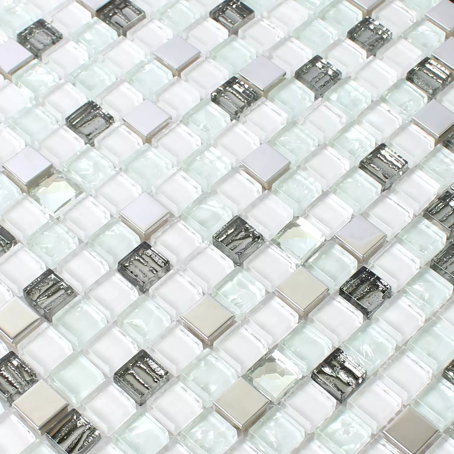 Prøve Mosaik Fliser Glas Rustfrit Stål Hvid 