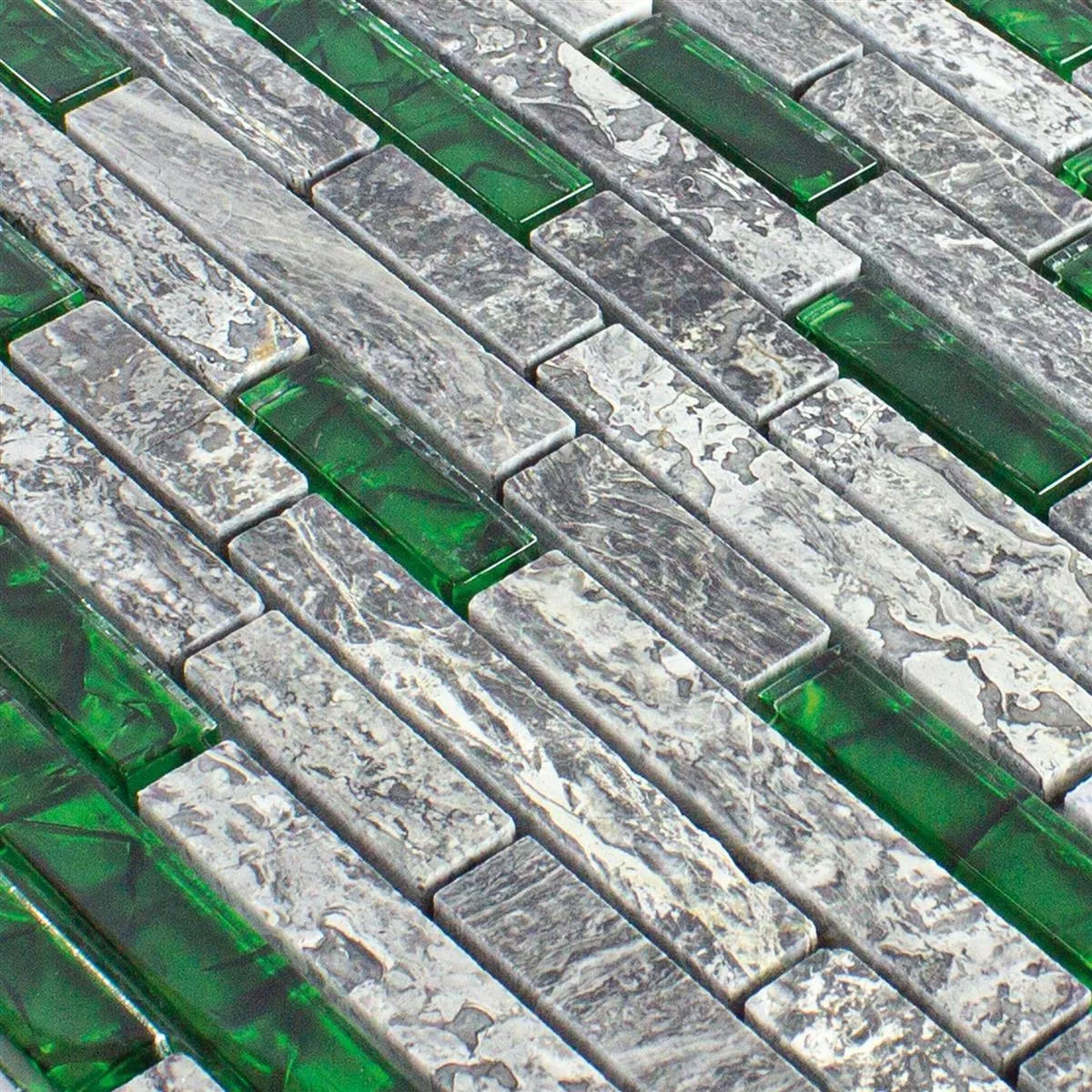 Glasmosaik Natursten Fliser Manavgat Gra Grøn Brick
