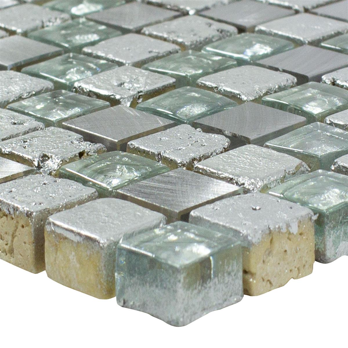 Natursten Glas Aluminium Mosaik Fliser Stilo Lysgra Sølv