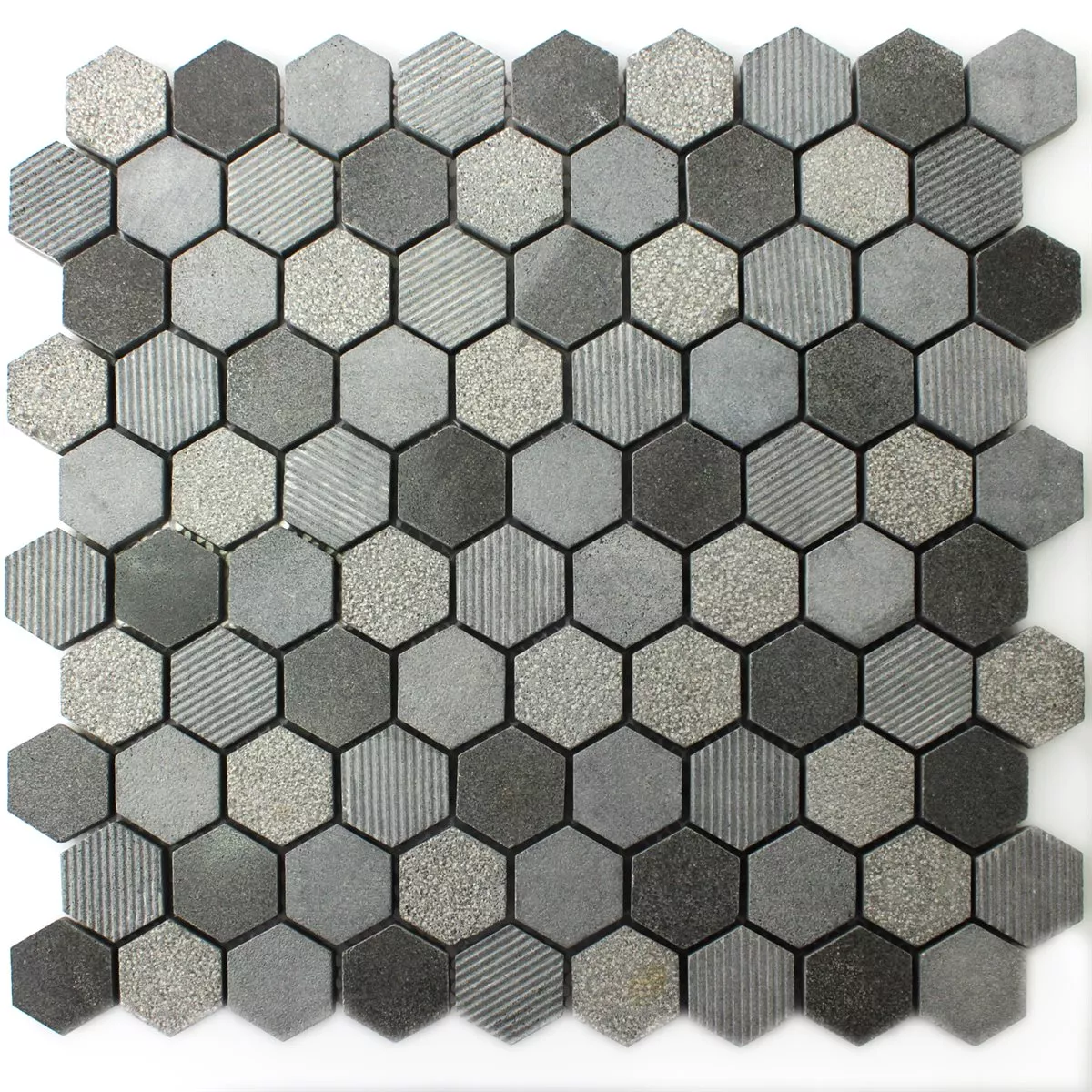 Natursten Hexagon Mosaik Fliser Notte Antracit