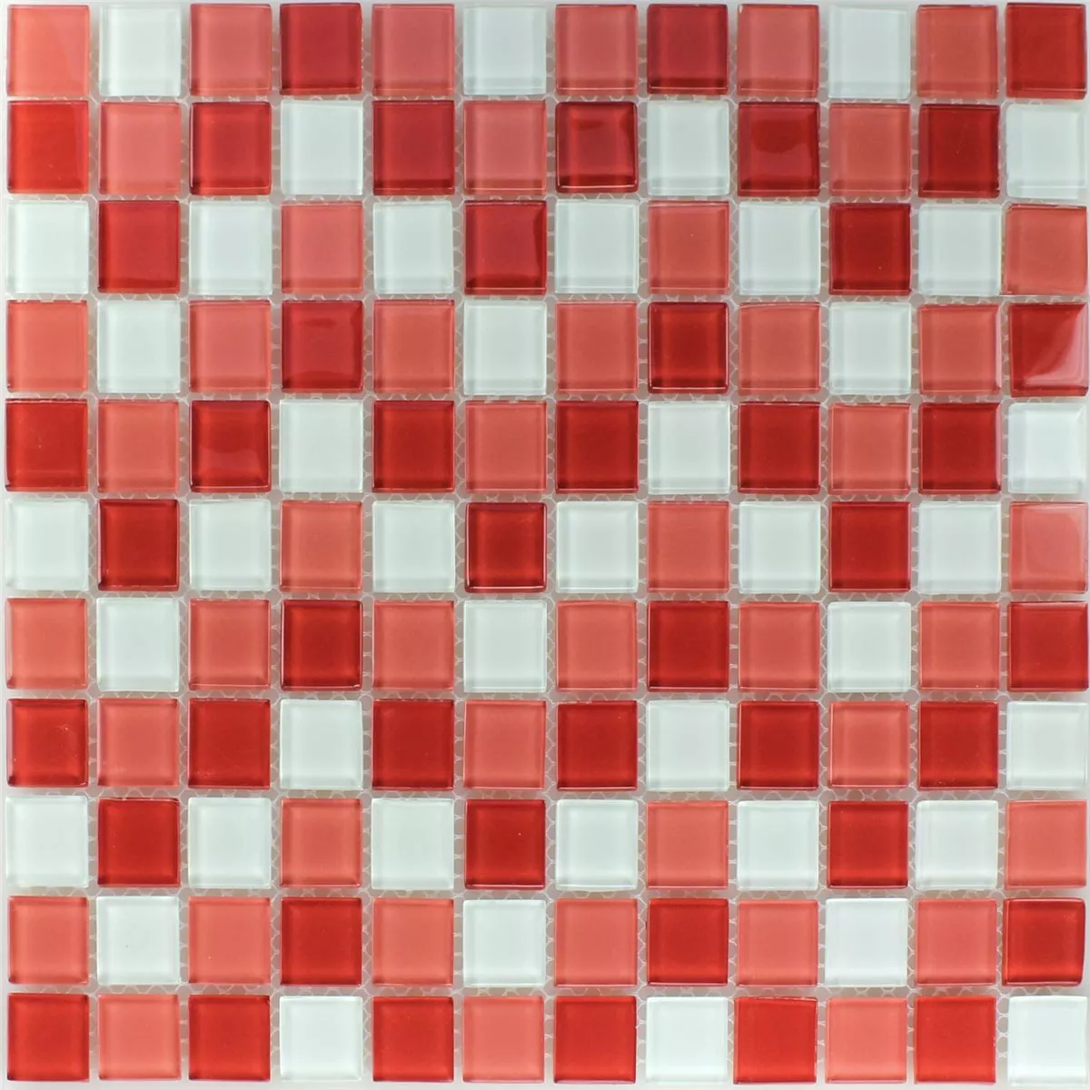 Glasmosaik Fliser Kozarica Hvid Rød Mix 25x25x4mm