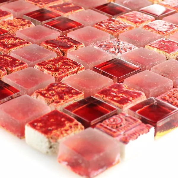 Mosaik Fliser Escimo Glas Natursten Mix Rød
