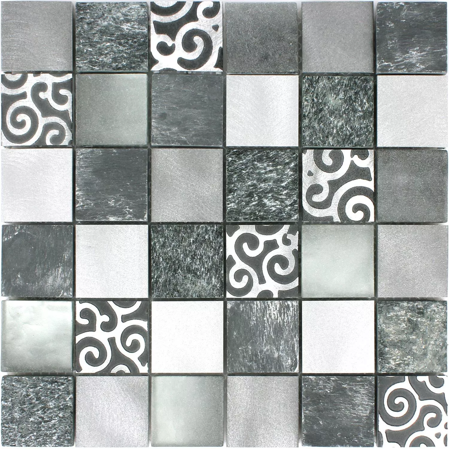 Mosaik Fliser Glas Natursten Aluminium Valdivia Gra