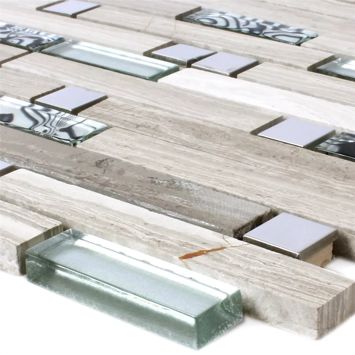 Mosaik Fliser Metal Glas Natursten Gra Sølv Sort Mix