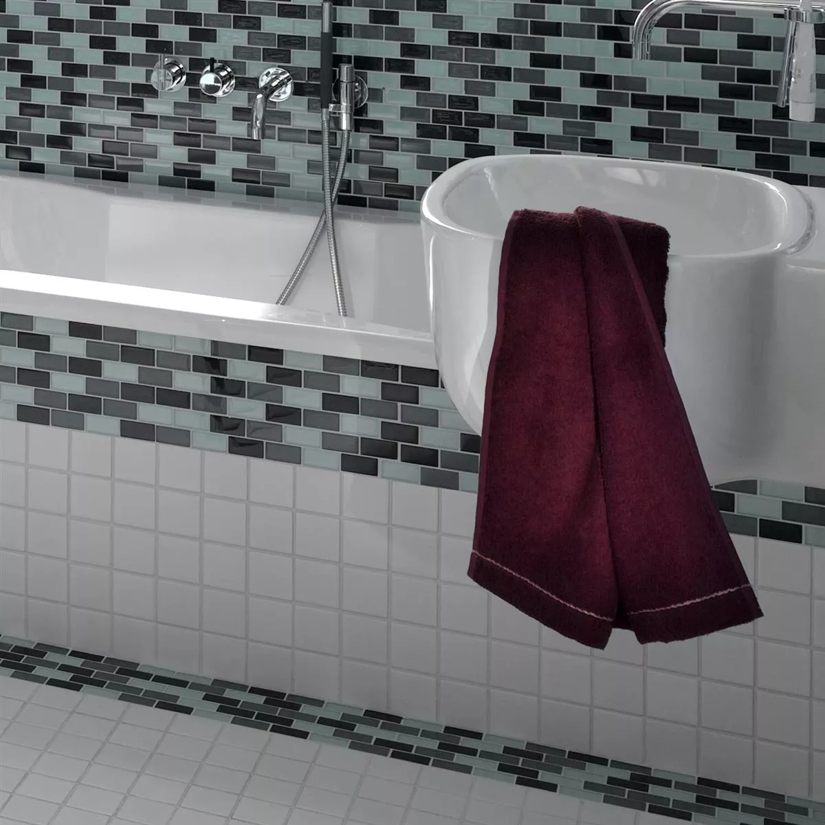 Mosaik Fliser Glas Krystal Brick Gra Mix