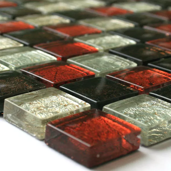 Prøve Glasmosaik Fliser  Rød Brun Sølv Metal