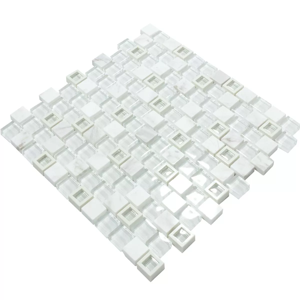 Glas Plast Natursten Mosaik Lunaquell Hvid