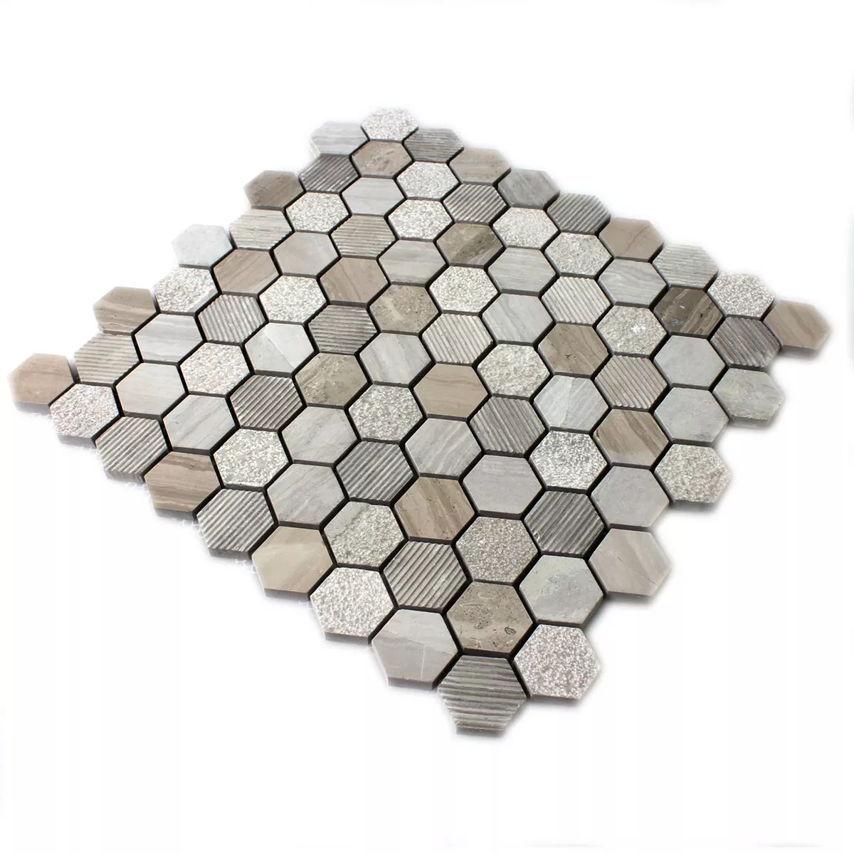 Prøve Natursten Hexagon Mosaik Fliser Mocca Brun