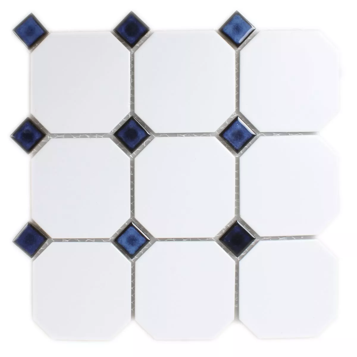 Prøve Mosaik Fliser Keramik Octagon Hvid Blå Mix