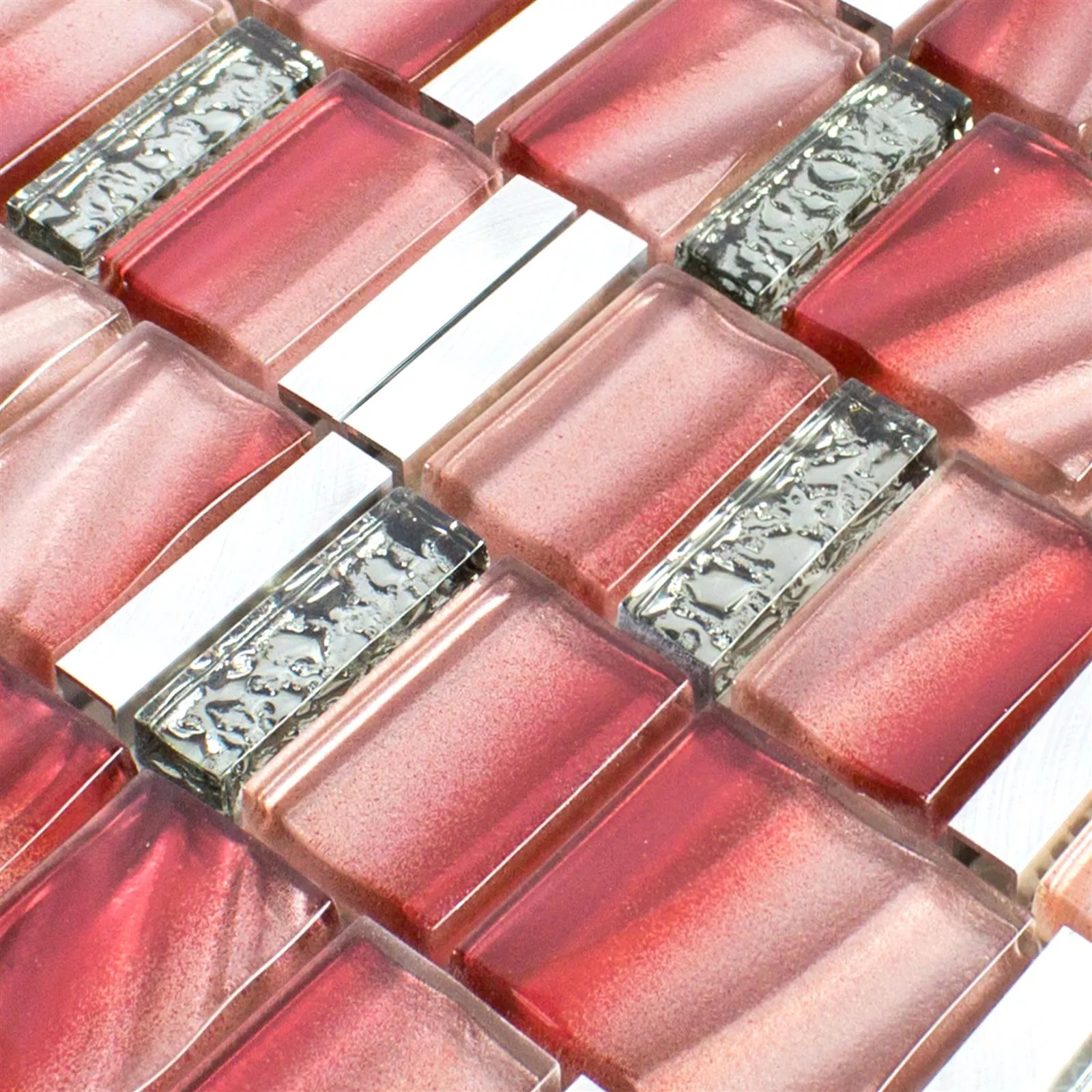 Glas Metal Mosaik Fliser Union Rød Sølv