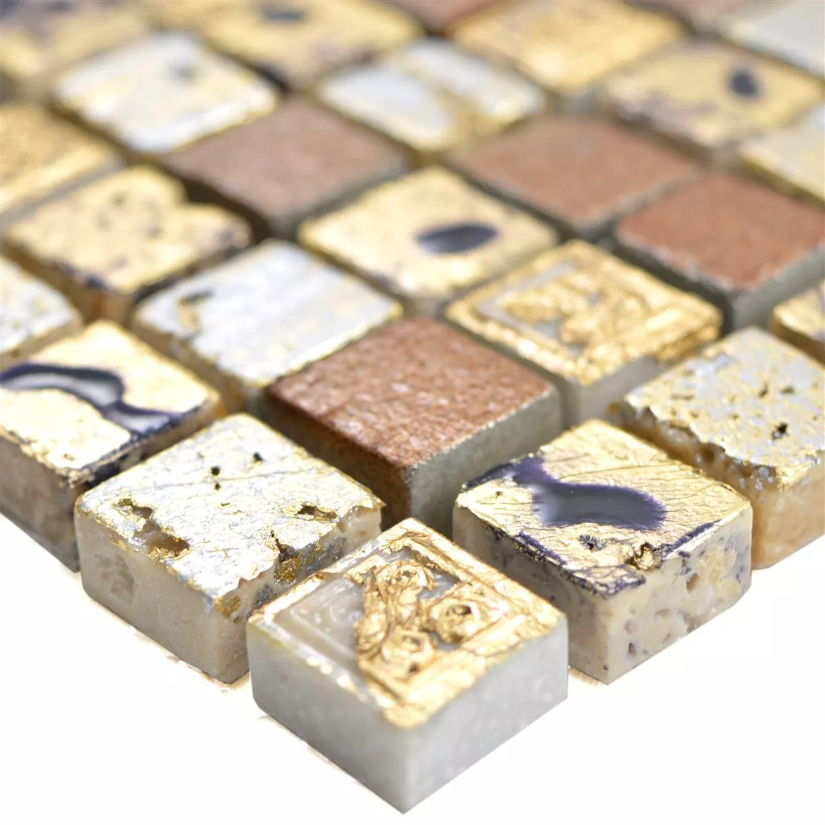 Natursten Resin Mosaik Fliser Lucky Guld Bronze