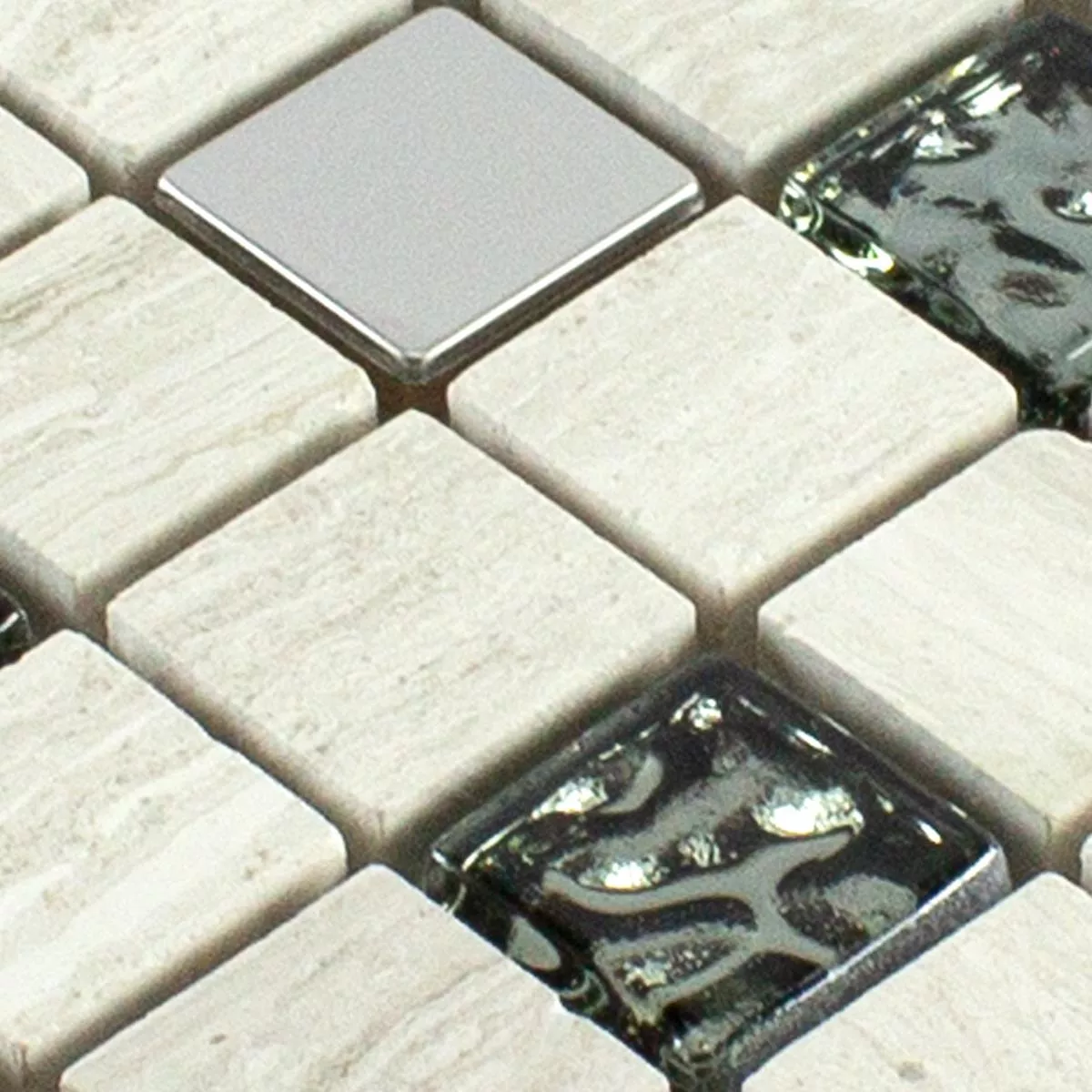 Prøve Glas Natursten Metal Mosaik Fliser Fulda Gra Sølv