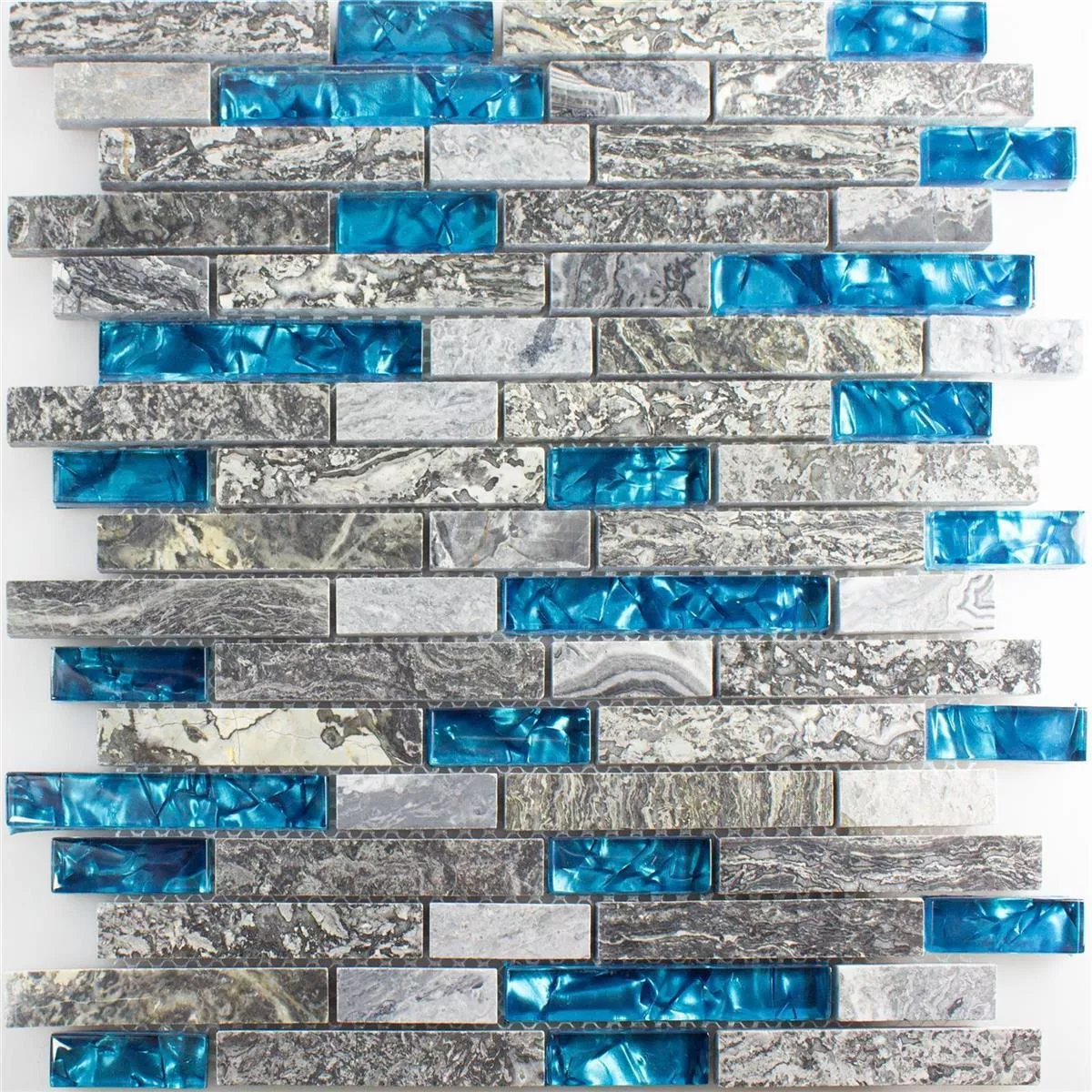 Glasmosaik Natursten Fliser Manavgat Gra Blå Brick