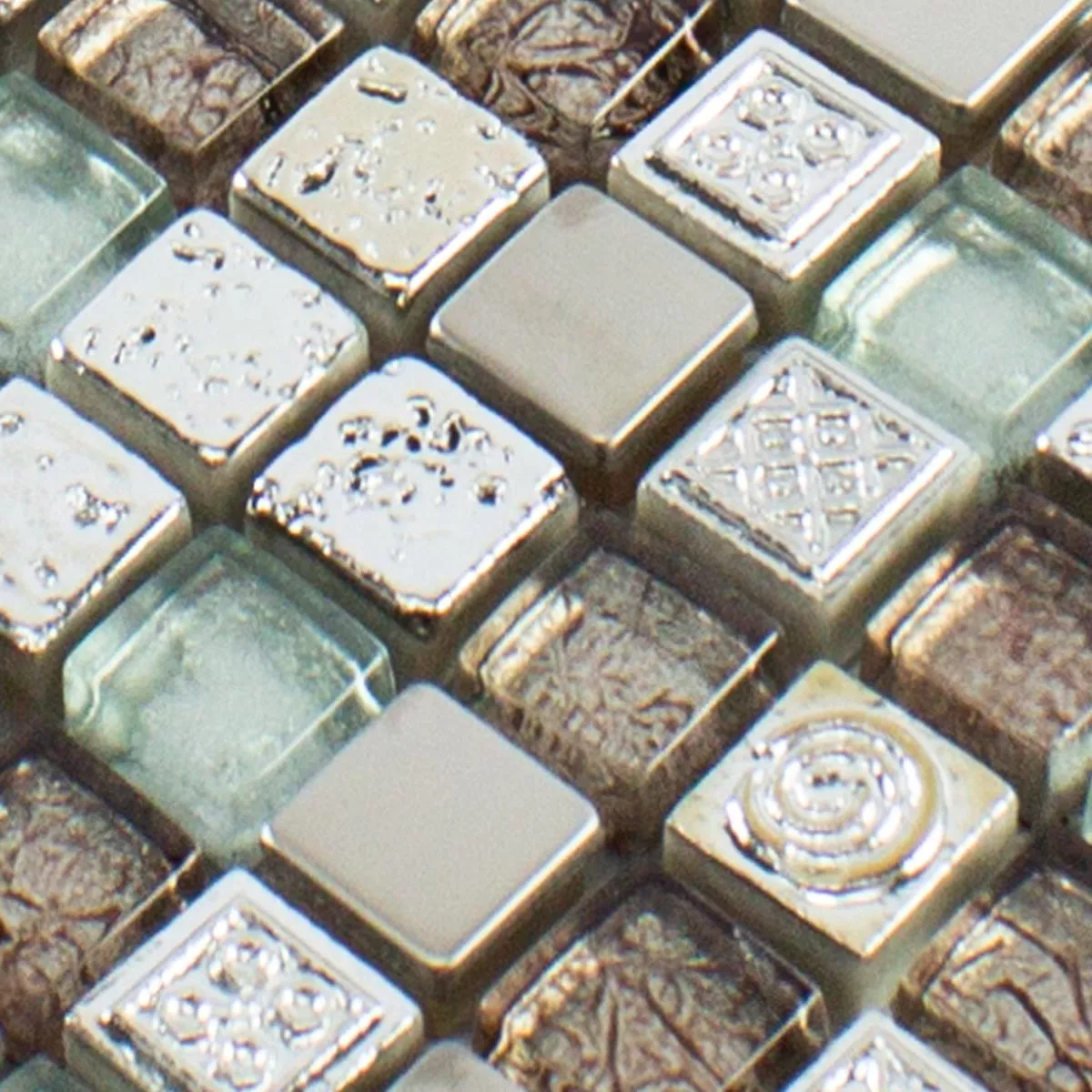 Prøve Glas Resin Metal Mosaik Fliser Falco Brun Sølv