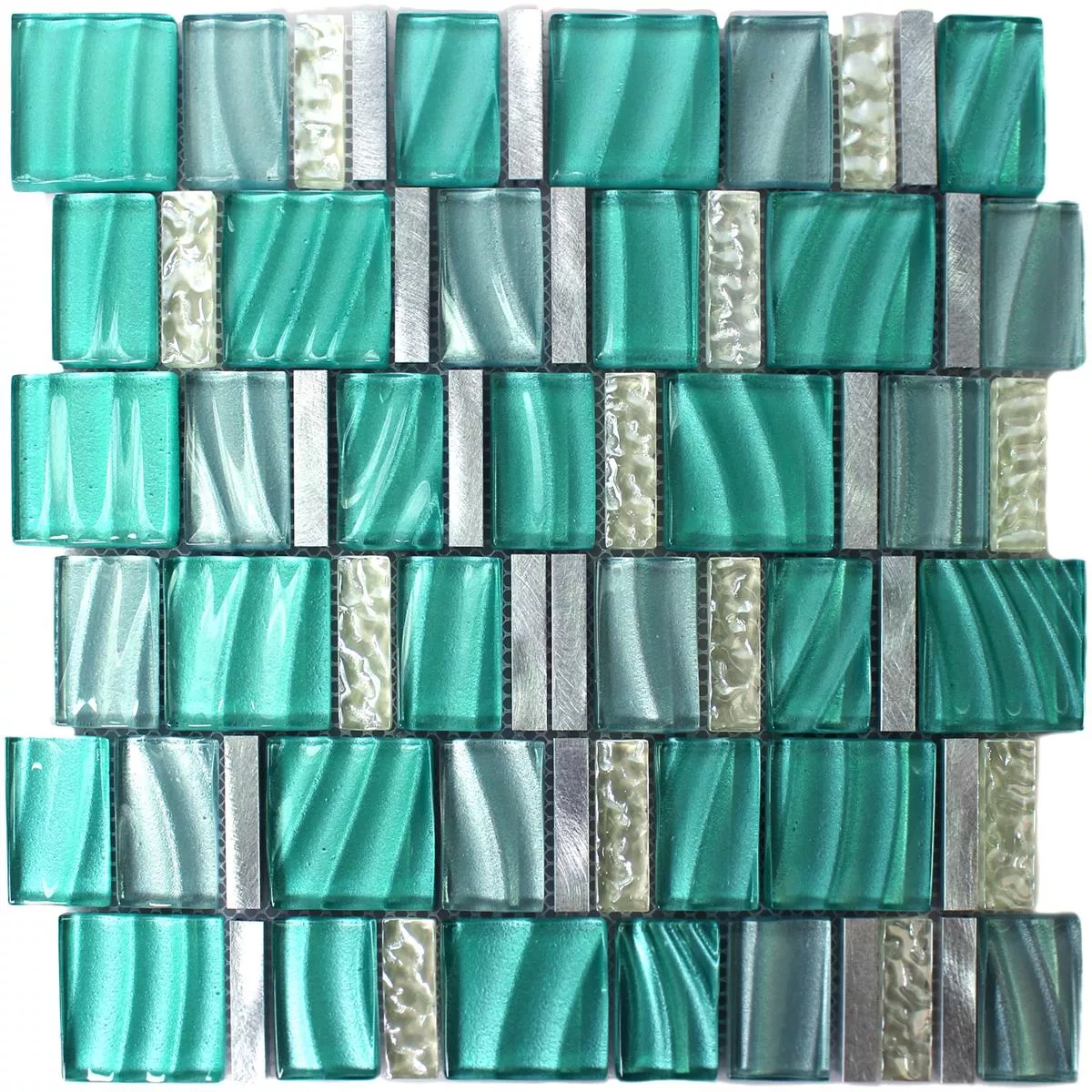 Prøve Mosaik Fliser Glas Aluminium Grøn Sølv Mix