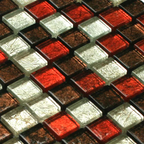 Prøve Glasmosaik Fliser  Rød Brun Sølv Metal