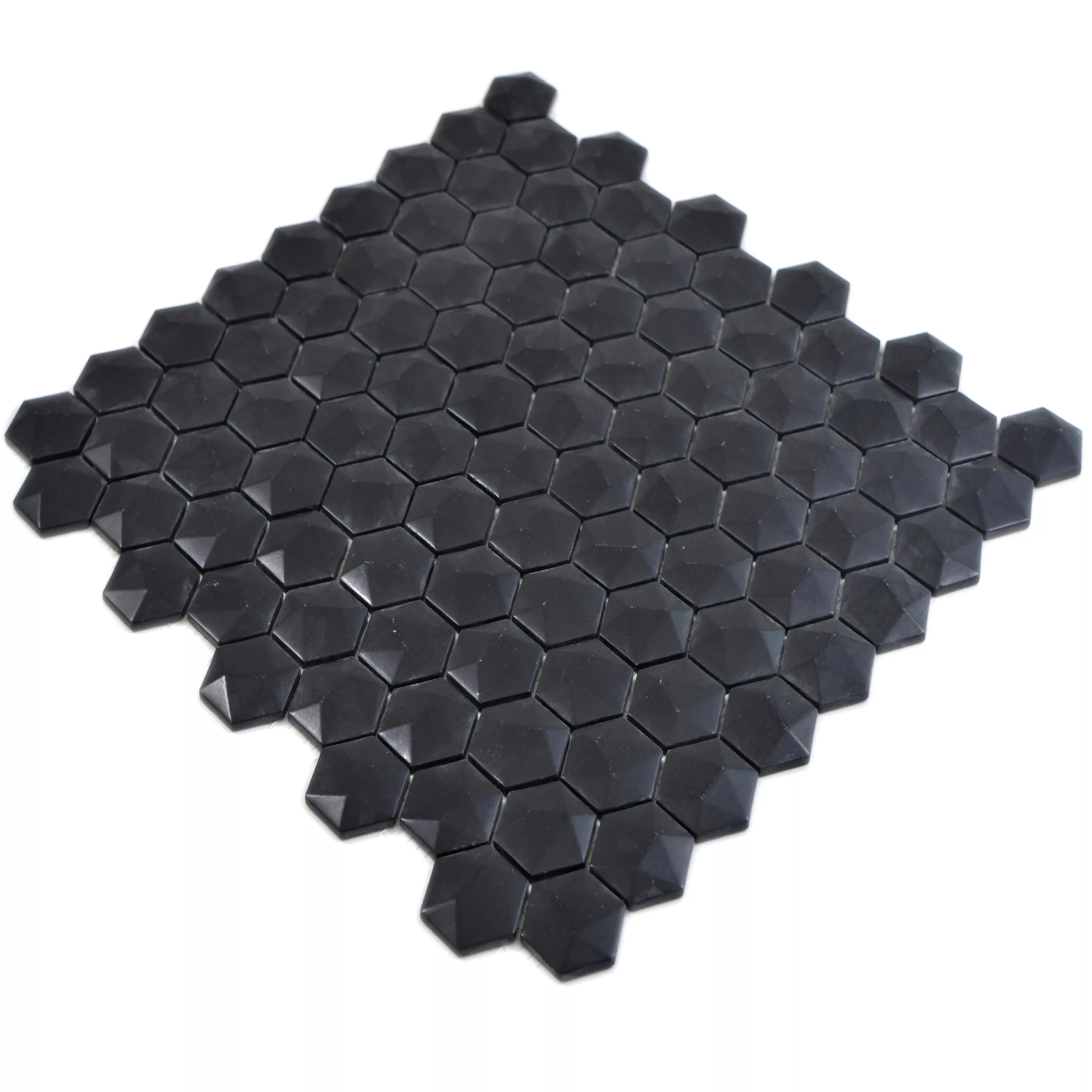 Prøve Glasmosaik Fliser Benevento Hexagon 3D Sort