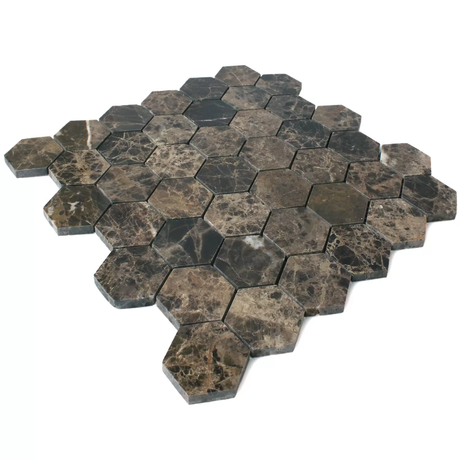 Prøve Mosaik Fliser Marmor Xalapa Hexagon Emperador Poleret