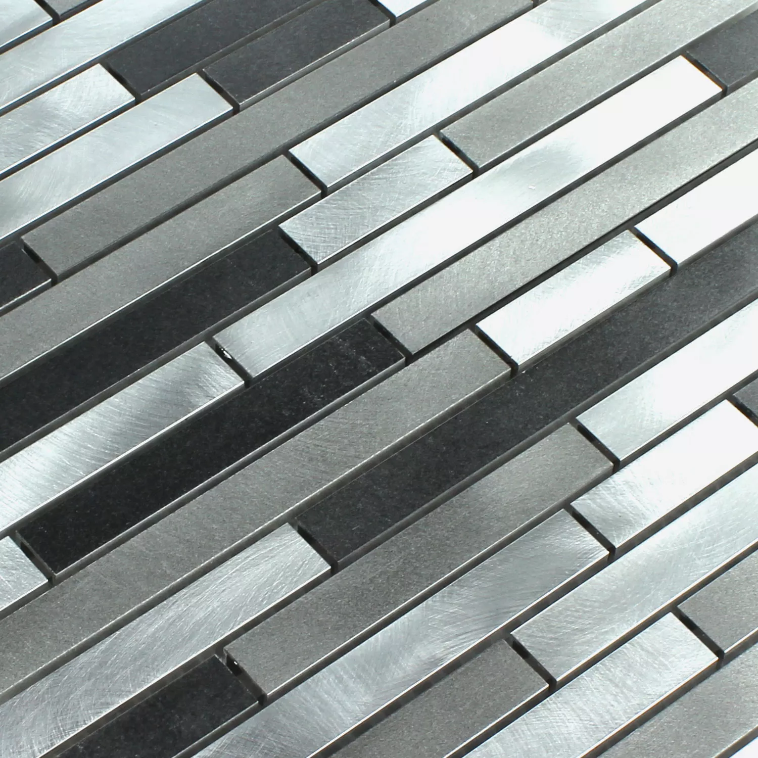 Aluminium Metal Mosaik Fliser Sort Sølv Mix
