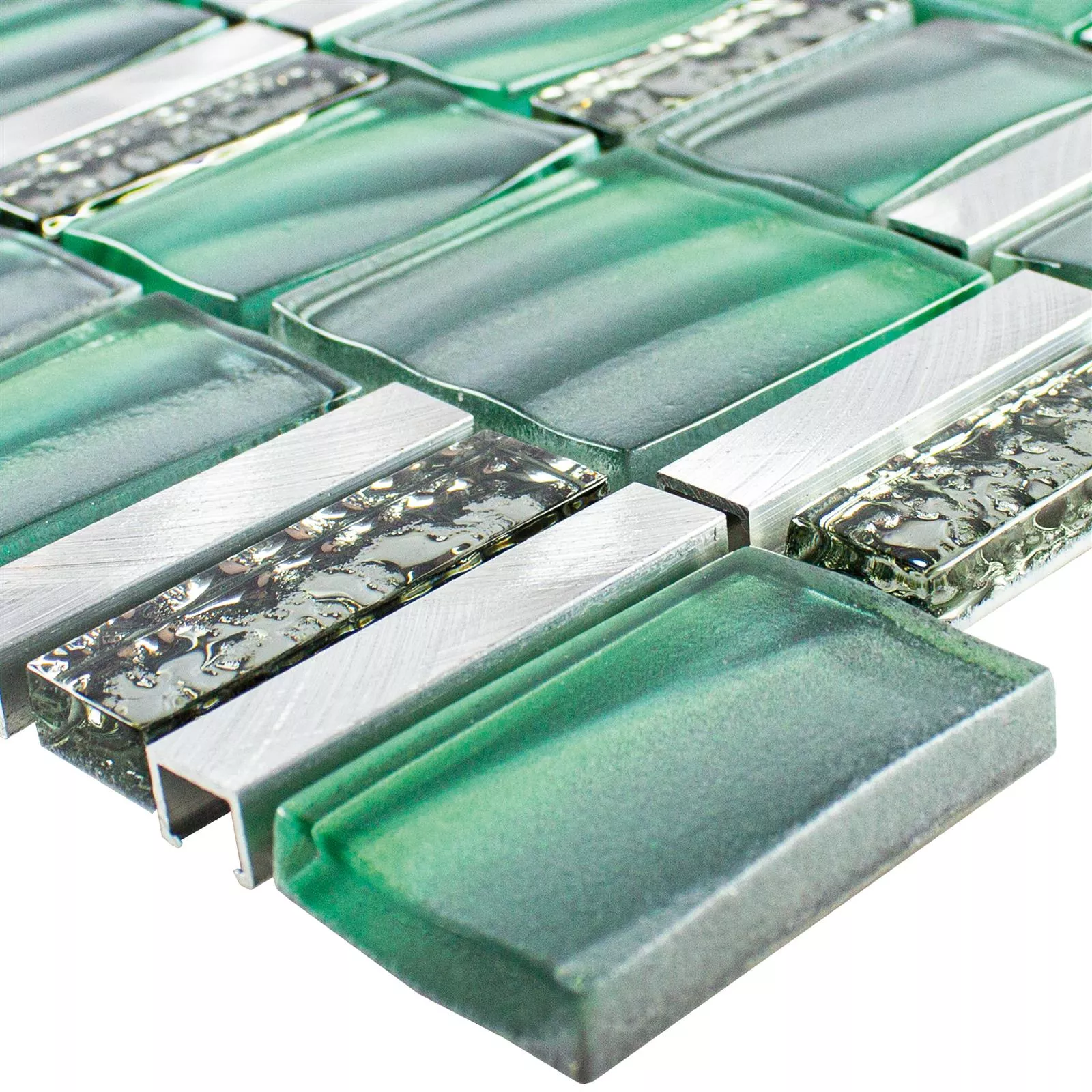 Glas Metal Mosaik Fliser Union Grøn Sølv