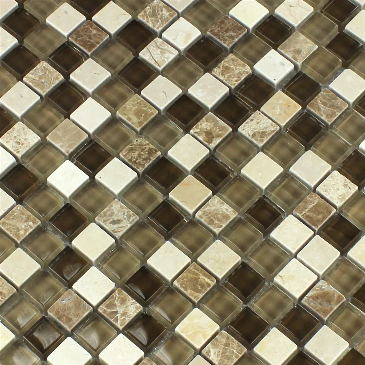 Mosaik Fliser Glas Marmor Brun Beige Skifer 15x15x8mm