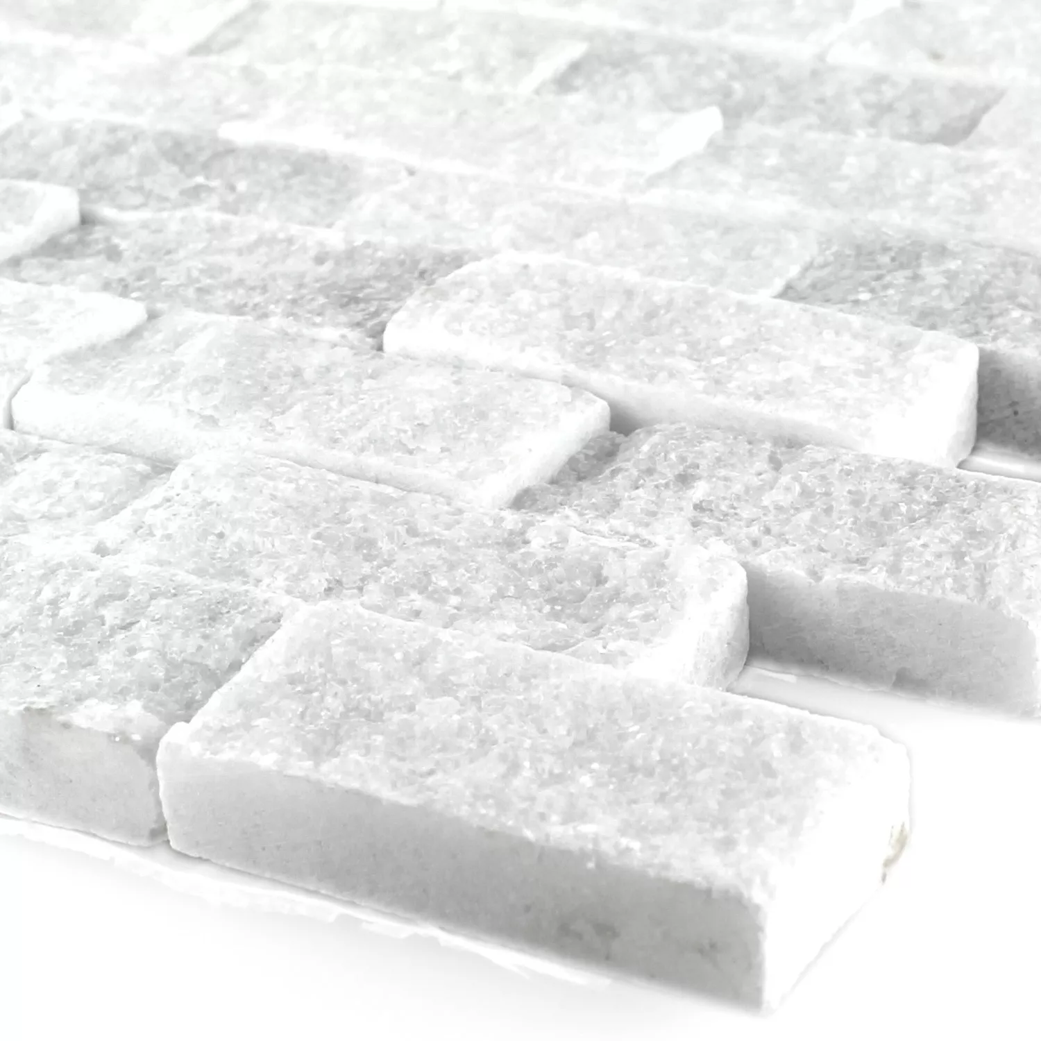 Mosaik Fliser Natursten Marmor Treviso Brick Hvid 3D