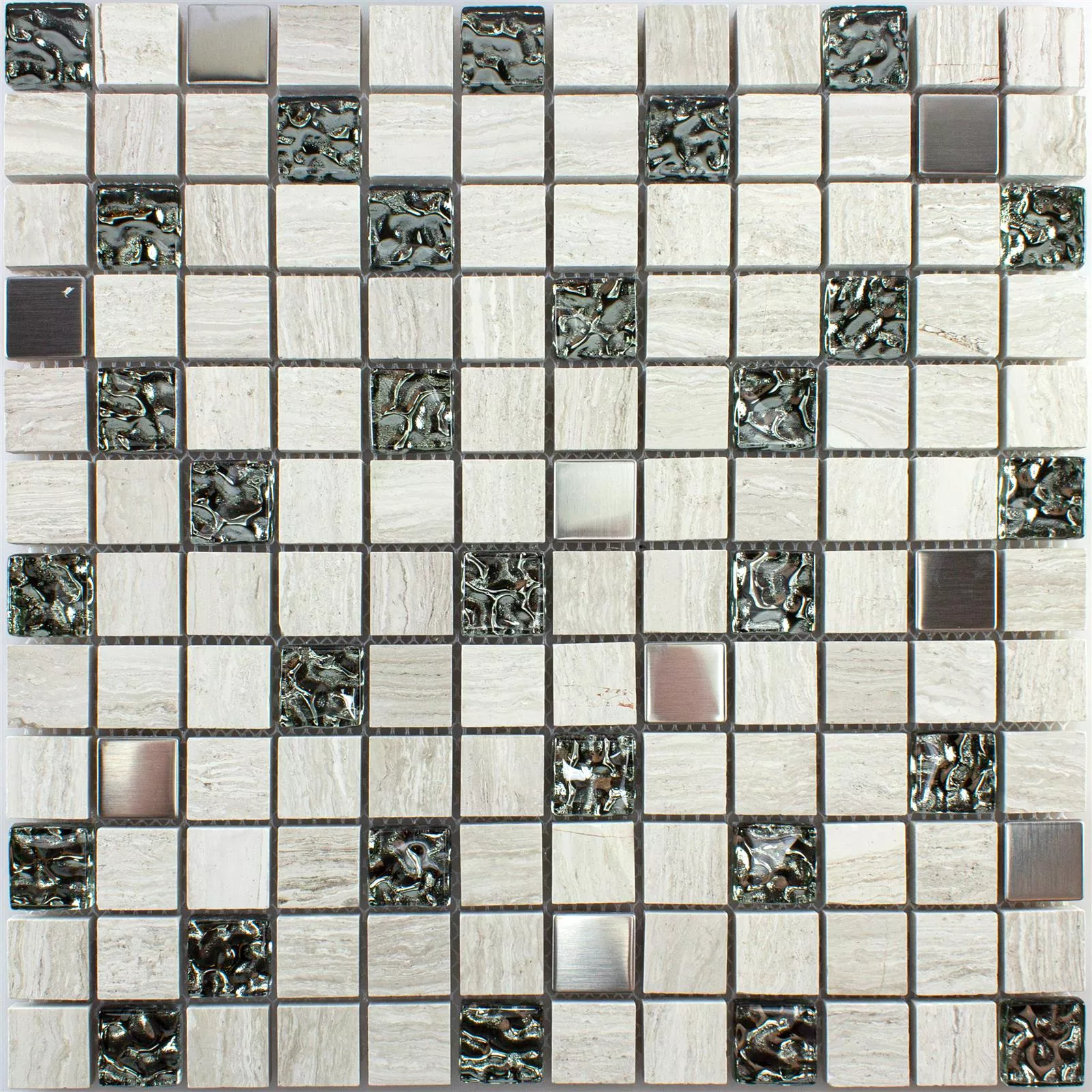Glas Natursten Metal Mosaik Fliser Fulda Gra Sølv