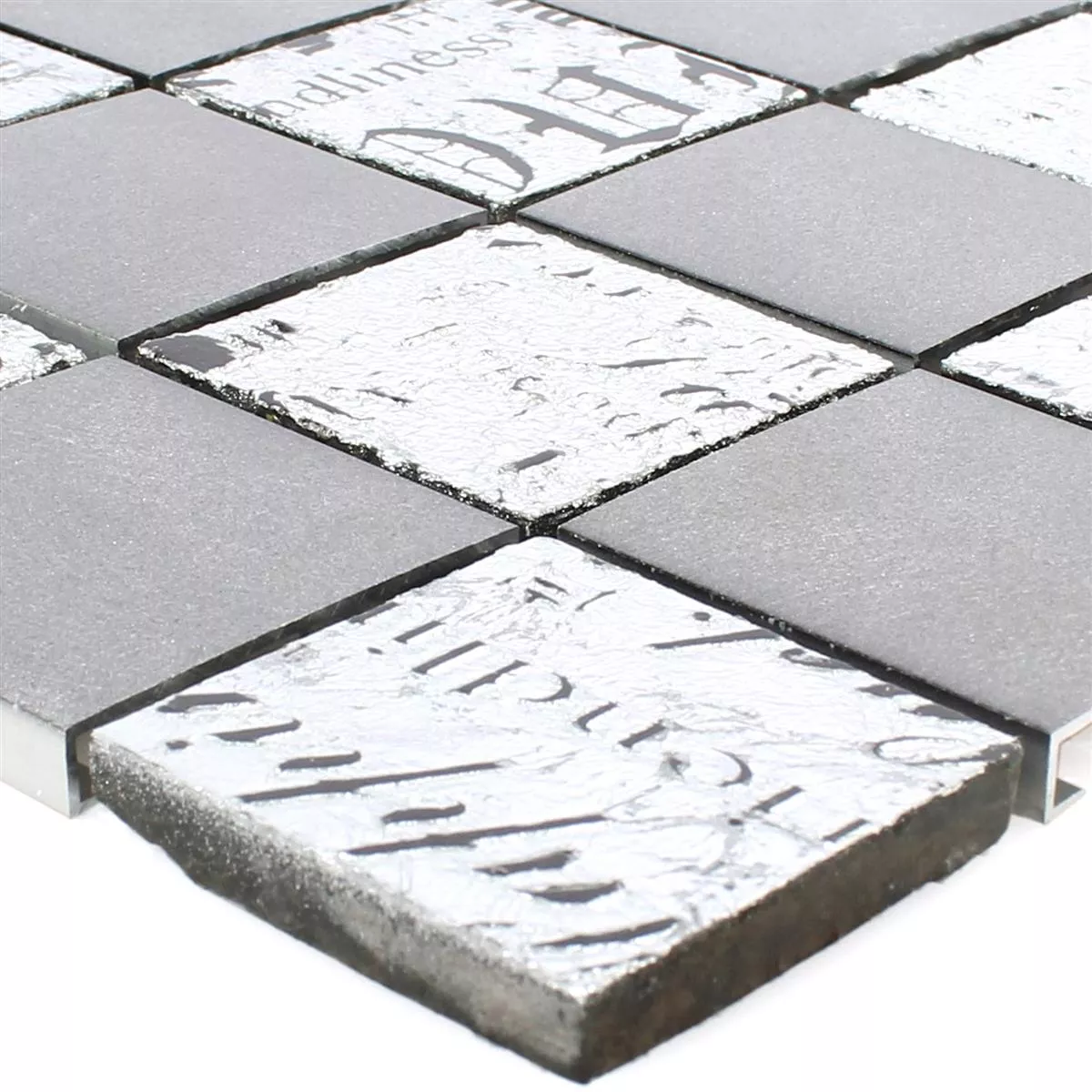 Prøve Mosaik Fliser Metal Natursten Parole Sort Sølv
