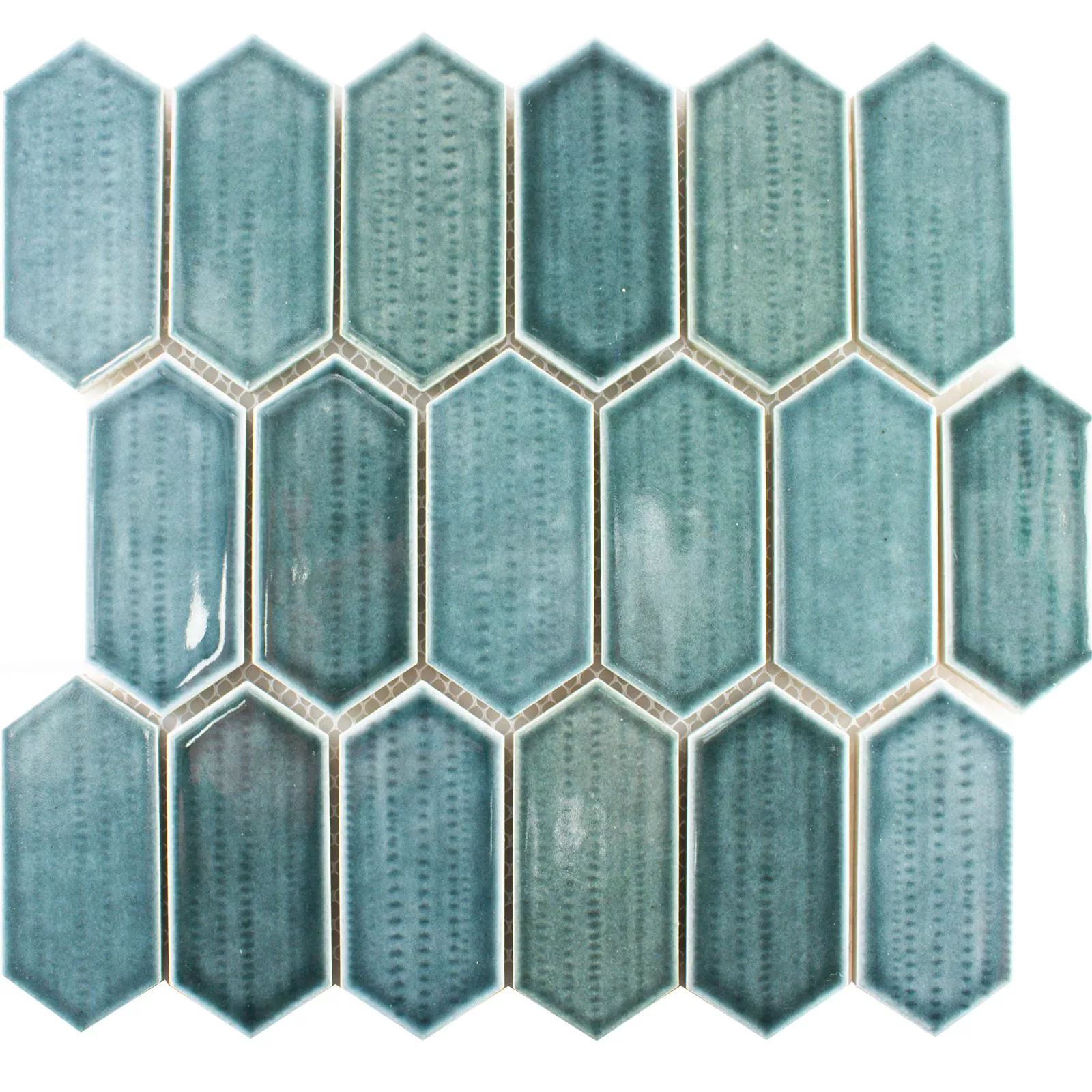 Keramik Mosaik Fliser McCook Hexagon Lang Blå Gra