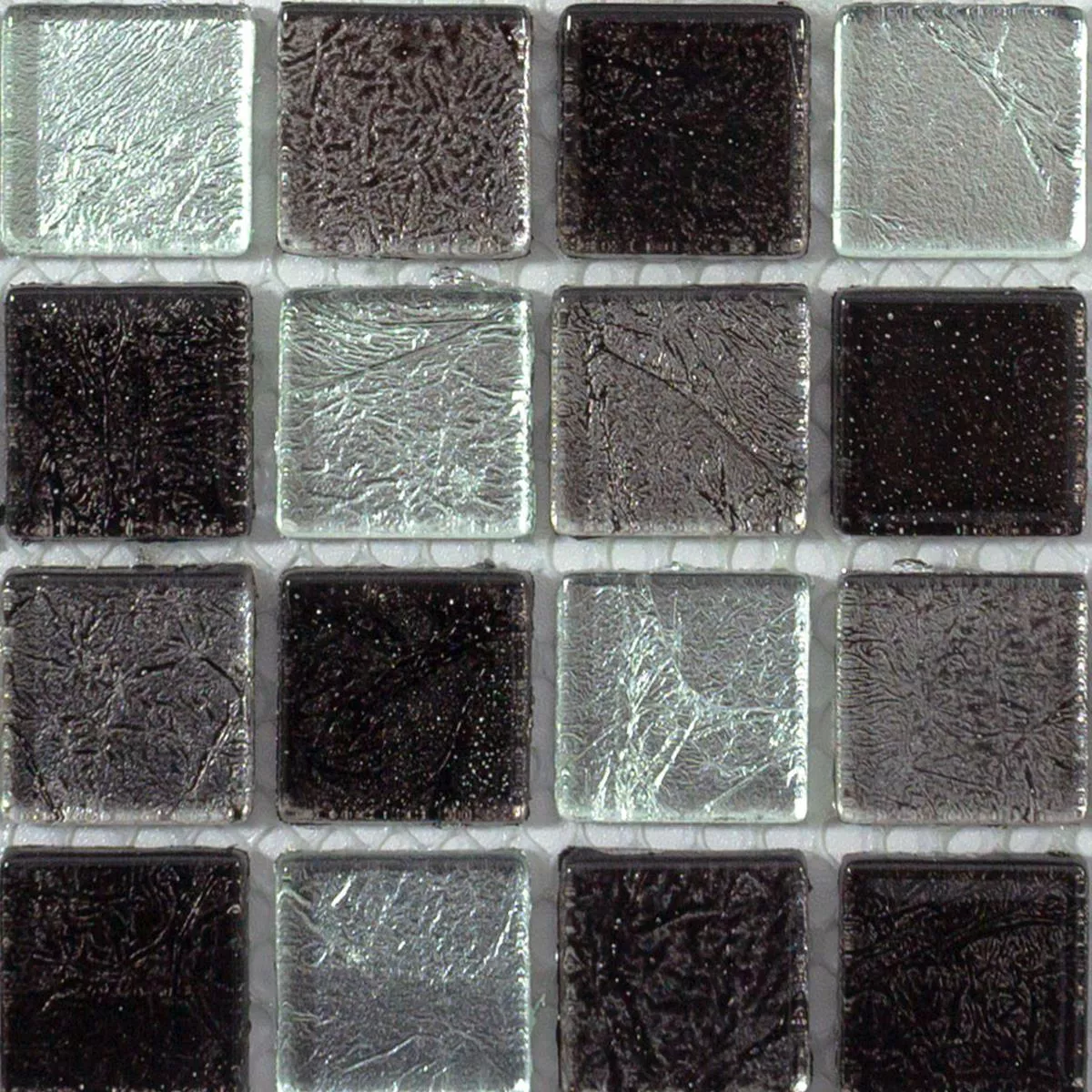 Prøve Mosaik Fliser Glas Bonnie Krystal Struktur Sort Sølv Gra
