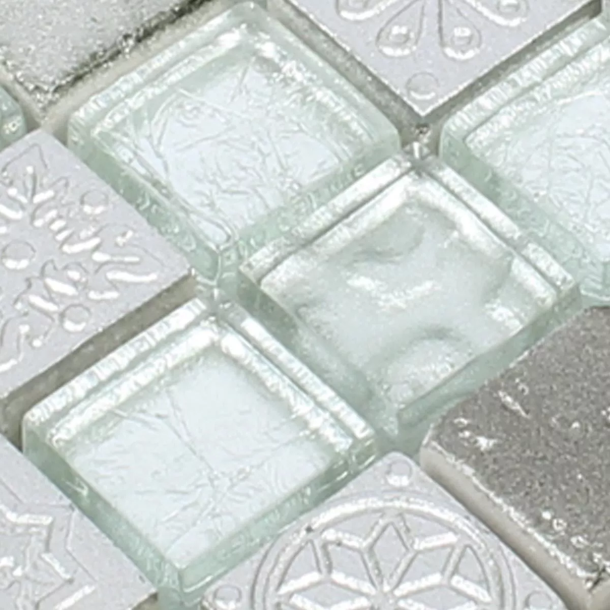 Prøve Mosaik Fliser Georgia Glas Natursten Mix Sølv